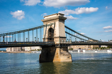 Wall Mural - Budapest the Capital city of Hungary is divided by the River Danube.The Chain Bridge opened in 1849 was designed by UK engineer William Tierney Clark