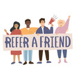 © MariaNechaeva - Group of people calling to join them in a referral program. Refer a friend concept