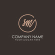 SM initials signature logo. Handwritten vector logo template connected to a circle. Hand drawn Calligraphy lettering Vector illustration.