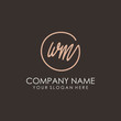 WN initials signature logo. Handwritten vector logo template connected to a circle. Hand drawn Calligraphy lettering Vector illustration.