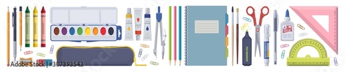 Fotografía Stationery set. School items. Vector flat isolated illustration