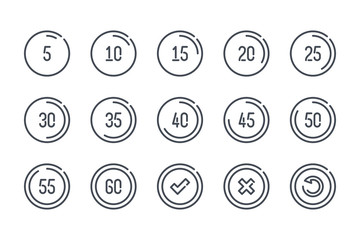 Poster - Timer and timepiece related line icon set. Five second time interval linear icons. Stopwatch and time measurement outline vector sign collection.