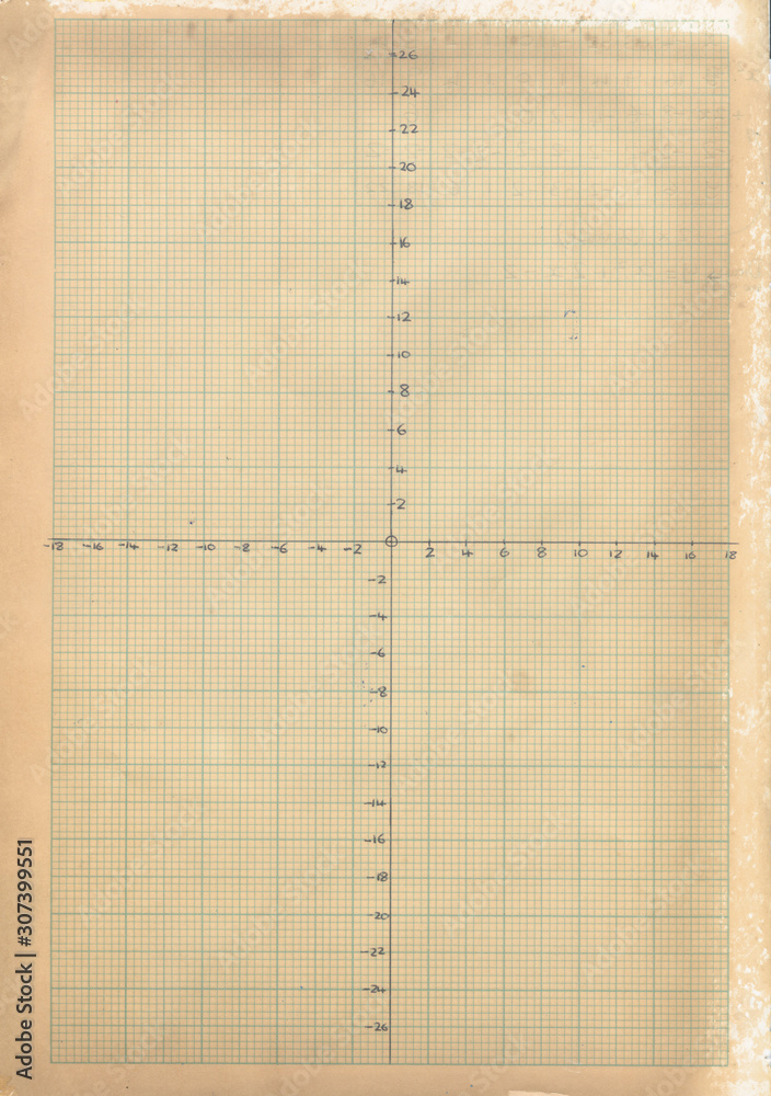 A vintage old retro brown sepia sheet of graph paper with lines drawn ...