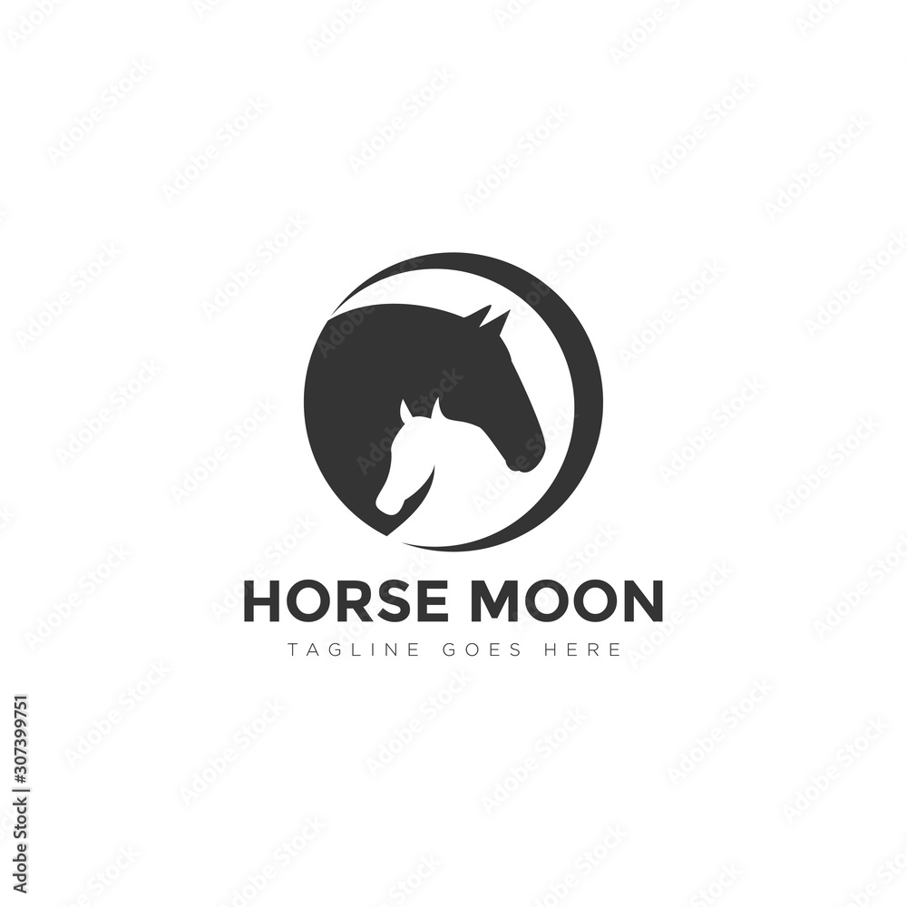 horse moon logo, with eclipse and negative space of cubs vector Stock ...