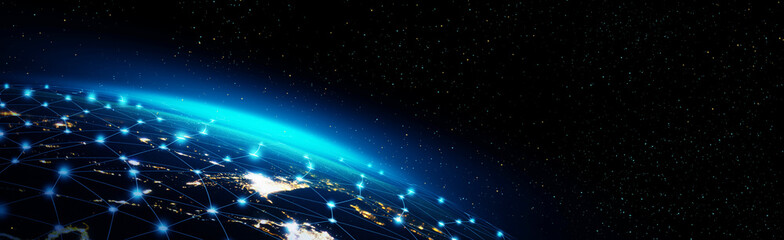 Wall Mural - global network for the exchange of data on the planet earth. blue black ground. elements of this ima