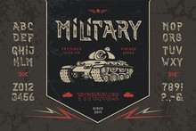 Font Military. Pop Vintage Art Letters, Numbers
