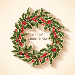 Wall Mural - Vector illustration of holly wreath with berries