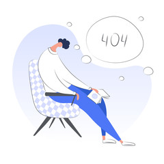 Fototapete - 404 Error Page or File not found icon, page loading screen, not working error page or search time put. Page with tired sleeping guy and 404 symbol. Flat modern isolated ui vector illustration on white