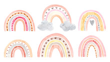 Watercolor Hand Painted Cute Rainbow. Illustration Isolated On White Background.