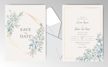 Elegant Watercolor Wedding Invitation Cards With Beautiful Leaves