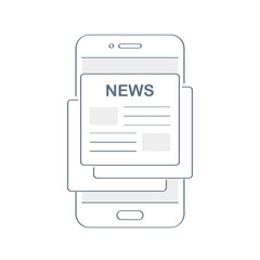 Aufkleber - Online reading latest news. Newspaper on mobile phone display. Flat outline icon illustration, modern clean design.