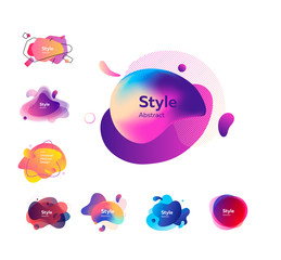 Wall Mural - Set of colorful gradient abstract elements. Dynamical liquid shapes with sample text. Templates for presentations, banners, flyers and apps. Vector illustration