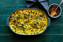 South African Bobotie Dish Curried Ground Beef Baked With A Rich Savory Custard