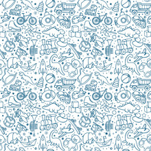 Toys Hand Drawn Seamless Pattern. Toys Endless Sketch Drawing Texture. Childish Background. Part Of Set.