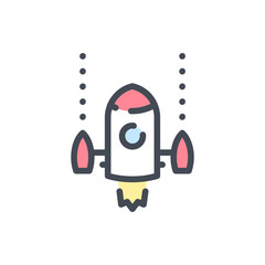 Poster - Spaceship color line icon. Rocket vector outline colorful sign.