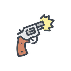 Poster - Gun revolver color line icon. Weapon shot vector outline colorful sign.