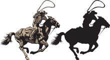 Print Cowboy Riding A Wild Horse Mustang Rounding A Kicking Horse On A Rodeo Graphic Sketch Sketching Graphics
