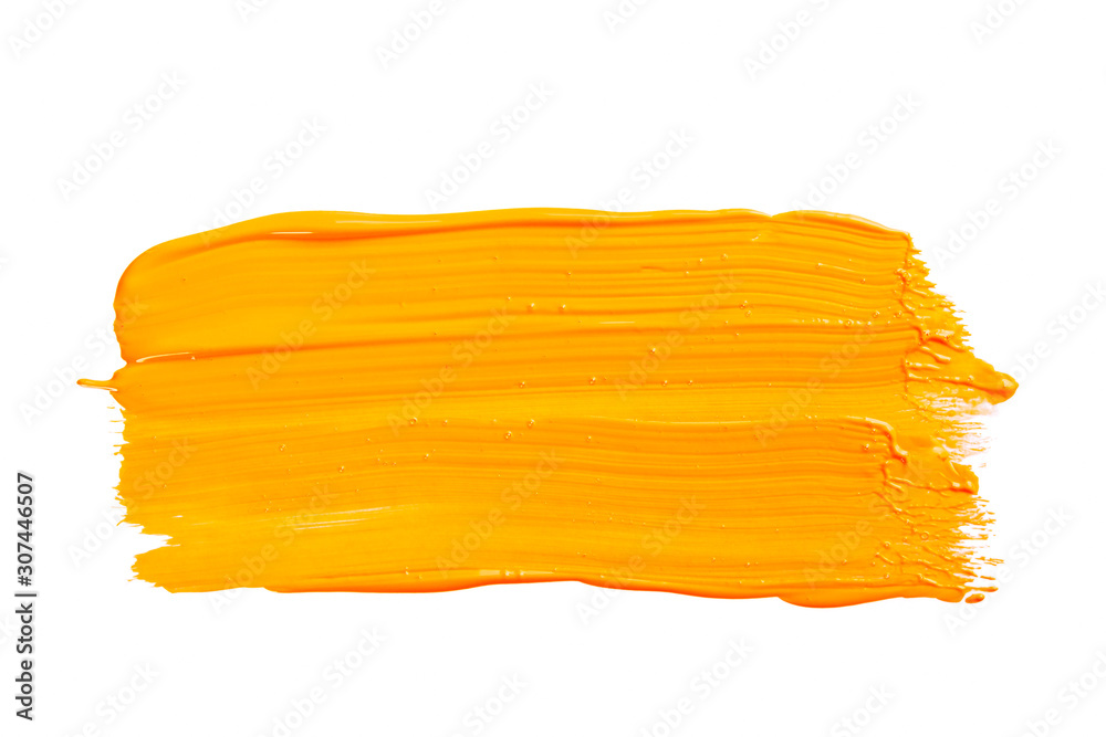 Orange yellow brush stroke isolated on white background. Orange ...
