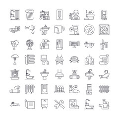 Heating,plumbing,ventilation company line icons, signs, symbols vector, linear illustration set