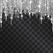 Luxurious silver white glittering tinsel frame with shining confetti. Glowing lacy decorative garland, expensive festive concept. Curtains metallic glow arch for invitation posters, party flyers.