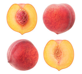 Fototapete - isolated peach collection. Whole fruits and halves isolated on white background with clipping path
