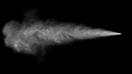 VFX plate photo of spray blast on black background, fountain of vaporized foam particles