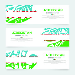 Poster - Banner Flag of Uzbekistan ,Contain Random Arabic calligraphy Letters Without specific meaning in English ,Vector illustration