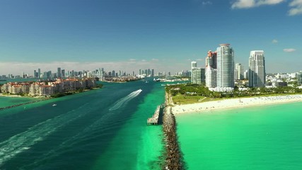 Wall Mural - Drone rising Miami Beach Government Cut inlet Fisher Island