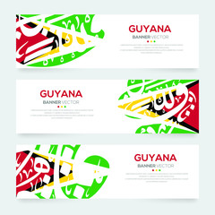 Poster - Banner Flag of Guyana,Contain Random Arabic calligraphy Letters Without specific meaning in English ,Vector illustration