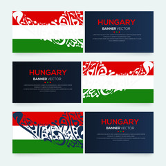 Poster - Banner Flag of Hungary ,Contain Random Arabic calligraphy Letters Without specific meaning in English ,Vector illustration