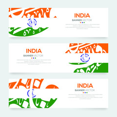 Poster - Banner Flag of India ,Contain Random Arabic calligraphy Letters Without specific meaning in English ,Vector illustration