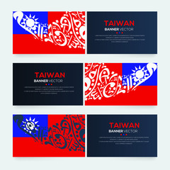 Poster - Banner Flag of Taiwan ,Contain Random Arabic calligraphy Letters Without specific meaning in English ,Vector illustration