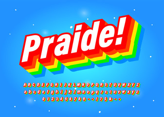 Aufkleber - Pride Font Six Colour Rainbow Typeface Intended To Celebrate Diversity. Retro 3D Alpahabet. Vector