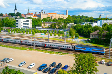 Wall Mural - Tallinn uraban skyline, parking, railroad