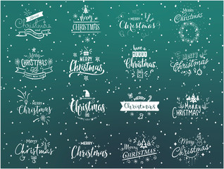 Wall Mural - Merry Christmas. Happy New Year set. Typography vector logo, emblems, text design. Usable for banners, greeting cards, gifts etc blue color