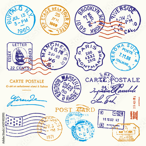 Fotomural Vintage Postmark Stamp Vector Set