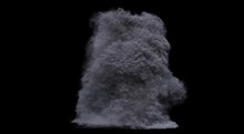 Huge Blast Of Smoke, Smoke Plume Explosion Of Two Objects Hitting Each Other Creating Huge, Dark Dense And Thick Smoke Cloud, CGI Hyper Realistic Simulation With Alpha Channel 
