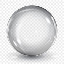 Big Translucent Gray Sphere With Glares And Shadow On Transparent Background. Transparency Only In Vector Format