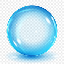Big Translucent Light Blue Sphere With Glares And Shadow On Transparent Background. Transparency Only In Vector Format