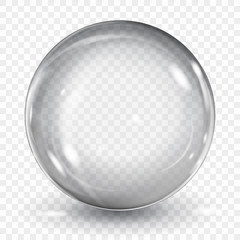 big translucent gray sphere with glares and shadow on transparent background. transparency only in v