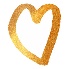 Poster - Gold heart on white background. Metallic style. Abstract golden bright light. Glitter heart. Love, wedding concept. Gold glitter texture. Abstract vector illustration. Valentine day concept.