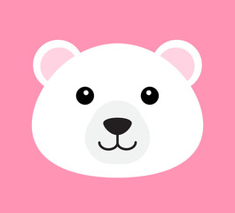 Vector flat cartoon polar bear face isolated on pink  background 