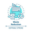 Waste reduction concept icon. Garbage recycling. Municipal debris collection service. Trash recycling plant idea thin line illustration. Vector isolated outline drawing. Editable stroke
