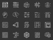 Puzzles and riddles chalk icons set. Mental exercise. Challenge. Language, vocabulary, intelligence test. Brain teaser. Problem solving. Solution finding. Isolated vector chalkboard illustrations