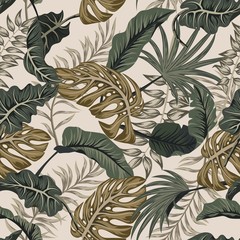  Tropical palm leaves, jungle leaves seamless vector floral pattern background.