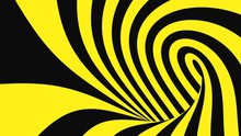 Black And Yellow Psychedelic Optical Illusion. Abstract Hypnotic Animated Background. Spiral Geometric Looping Warning Wallpaper