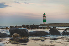 Germany, Schleswig-Holstein, Schleimunde Lighthouse Seen From Coast At Dusk