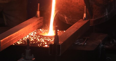 Wall Mural - Smelting of liquid metal from blast furnace into the railway scoop container at the metallurgical plant