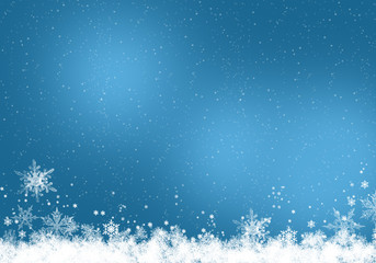 snow background blue. christmas snowfall with defocused flakes. winter concept with falling snow. ho