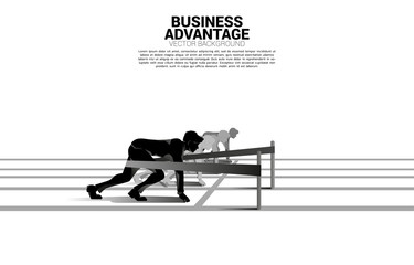 Aufkleber - Business concept of competition and business advantage. Silhouette of businessman ready to run from start line with catapult sling shot on racing track.